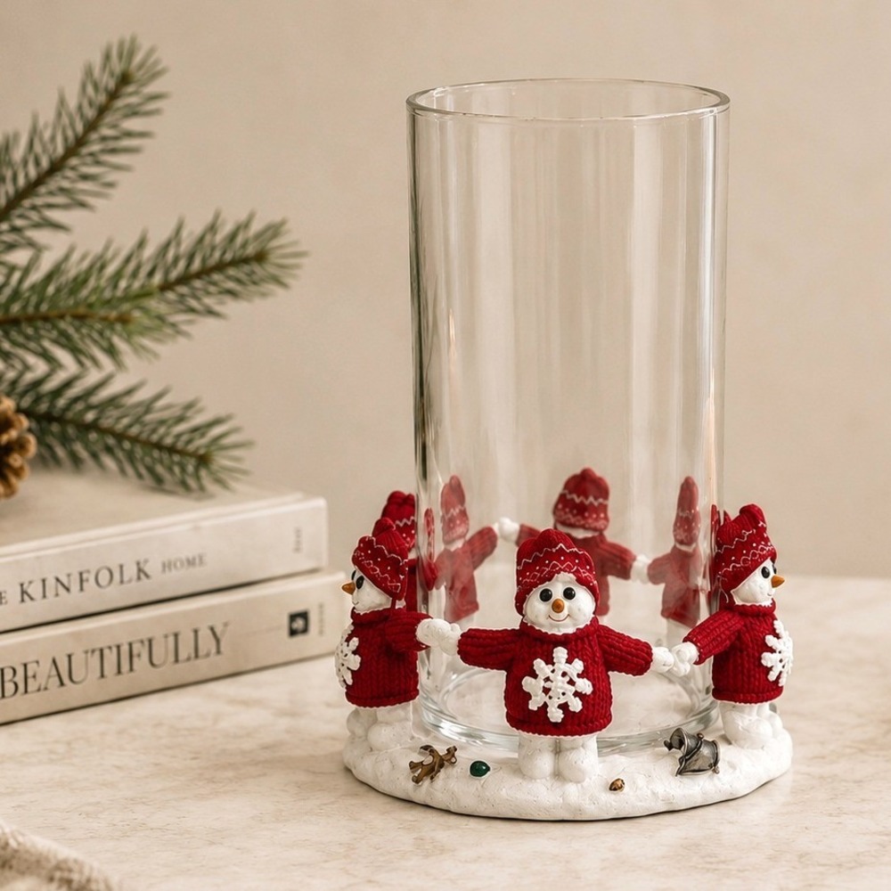 Vintage Dept 56 Billy Buttons Snowman Glass Cloche‎ Candle Holder 10" Holiday